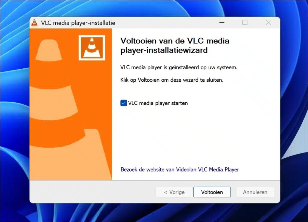 Voltooien van de VLC Media Player-installatiewizard
