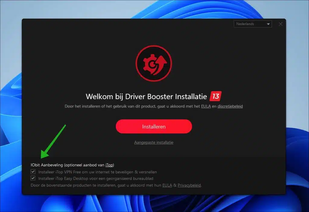 extra software tijdens installatie