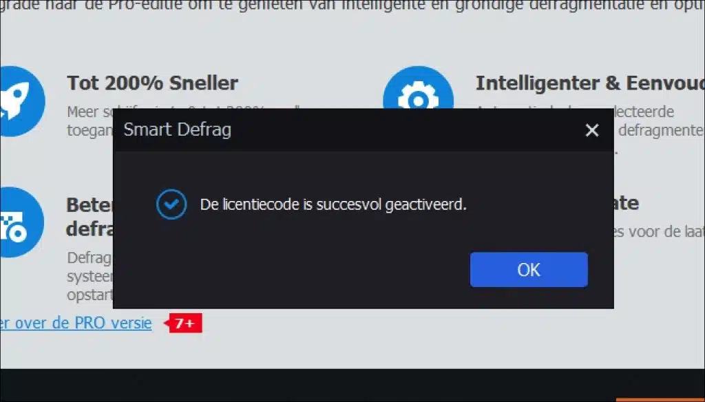 IObit Smart Defrag licentie geactiveerd